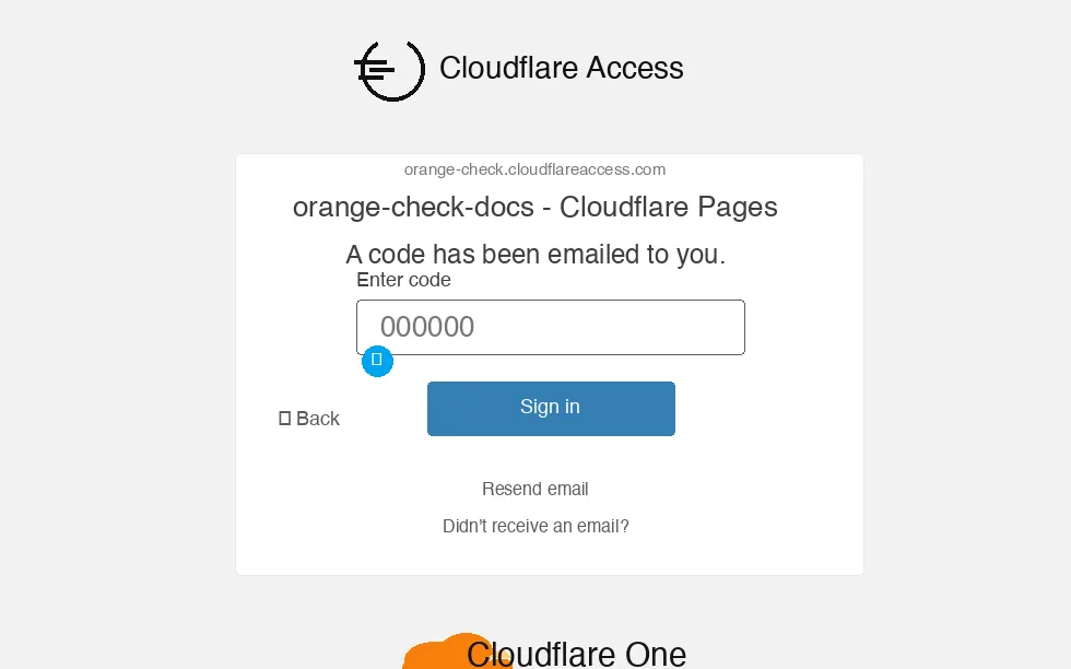 Cloudflare Access の認証コード入力画面